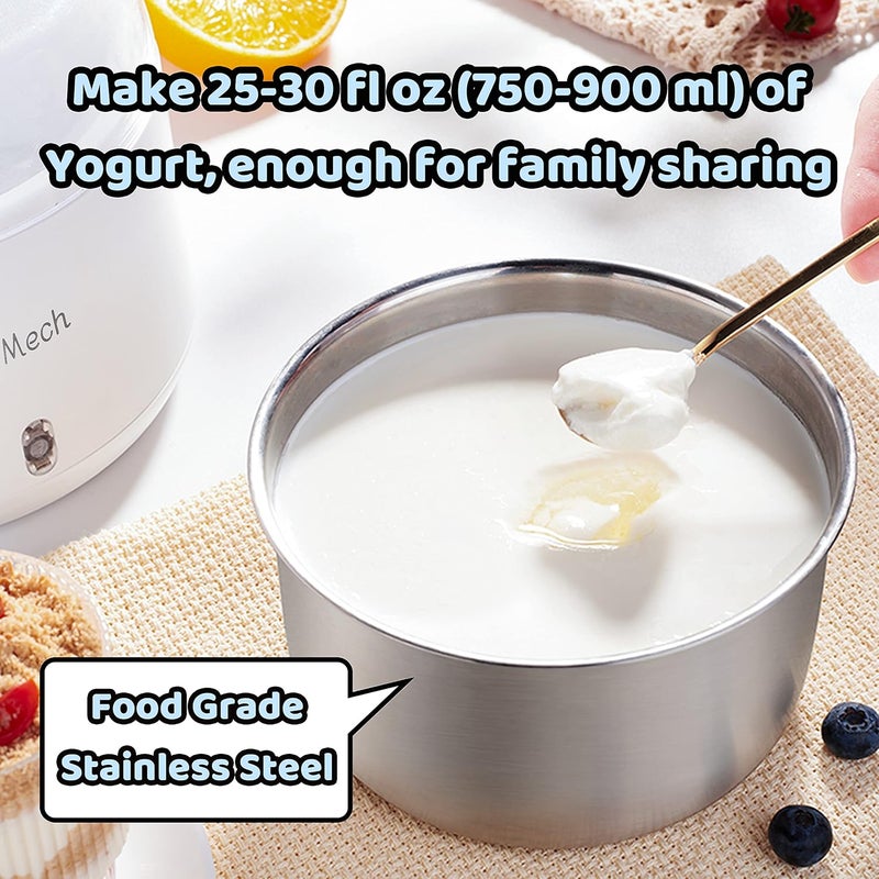 JoyMech Yogurt Maker, Compact Greek Yogurt Maker Machine with Constant Temperature Control, Stainless Steel Container, 1 Quart for Home Organic Yogurt - Image 4